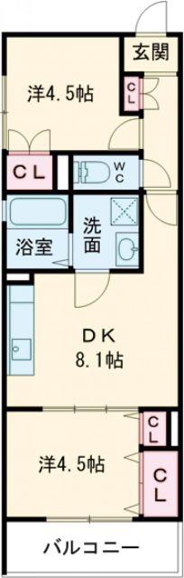クリエオーレ瓜生堂(2DK/3階)の間取り写真