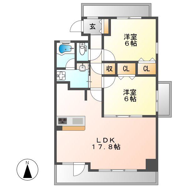 茶屋ヶ坂ライズ(2LDK/11階)の間取り写真