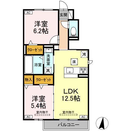 メテオール(2LDK/1階)の間取り写真
