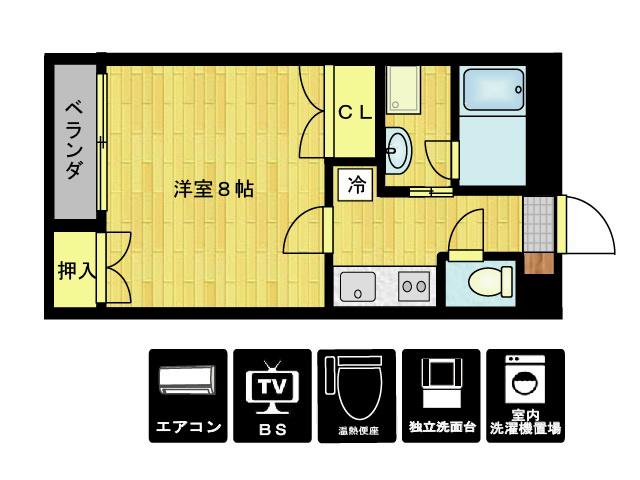 パークサイド(1K/1階)の間取り写真