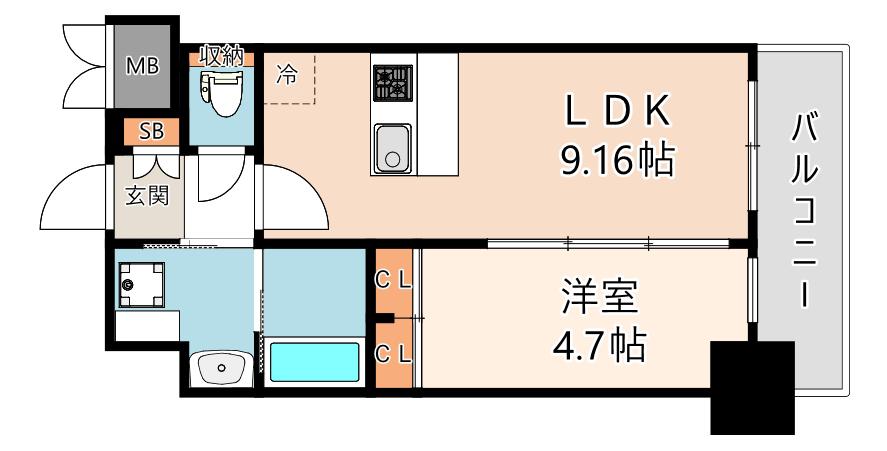 プレジオ恵美須(1LDK/7階)の間取り写真