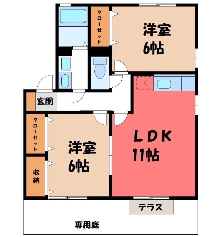 ベルサードA(2LDK/1階)の間取り写真