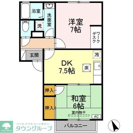 プリムラコート(2DK/1階)の間取り写真