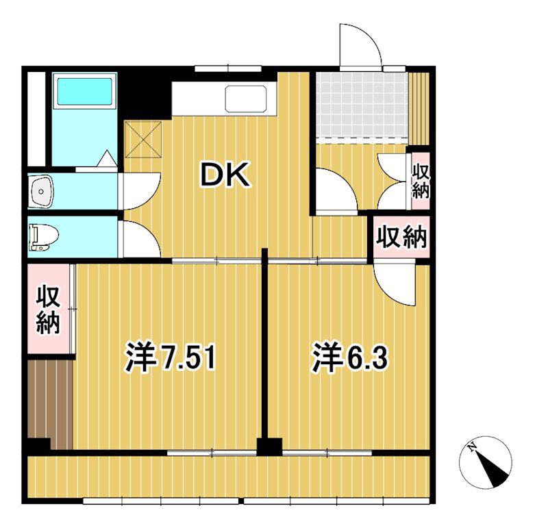 ヴィラハイツ(2DK/1階)の間取り写真