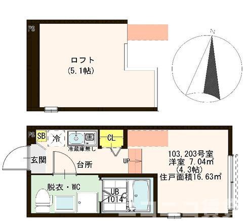 ハーモニーテラス梅島V(ワンルーム/1階)の間取り写真