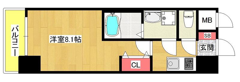 S-RESIDENCE阿波座ウエスト(1K/5階)の間取り写真