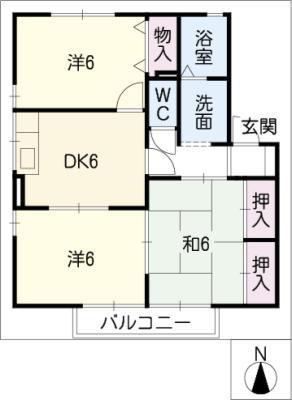 サニーヒル朝日ヶ丘(3DK/2階)の間取り写真