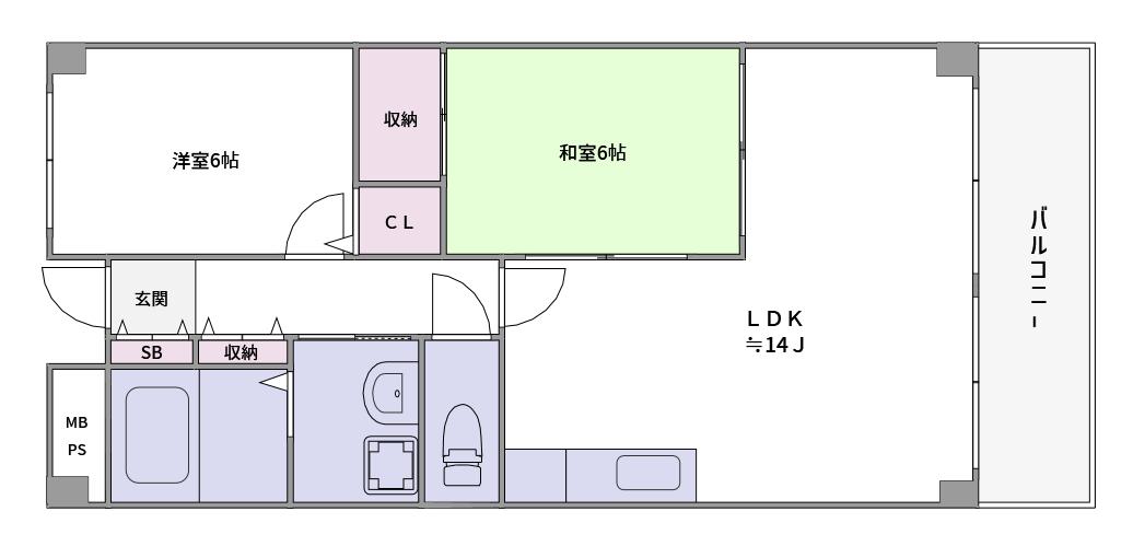 ビューテラス清水谷(2LDK/11階)の間取り写真