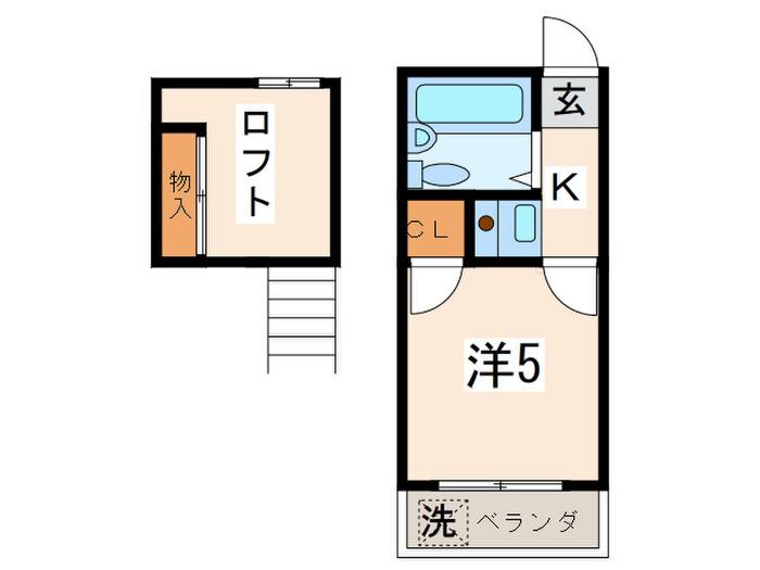 ヴィラ白楽(1K/2階)の間取り写真