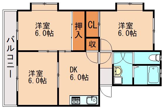 コーポラス高雄(3DK/1階)の間取り写真