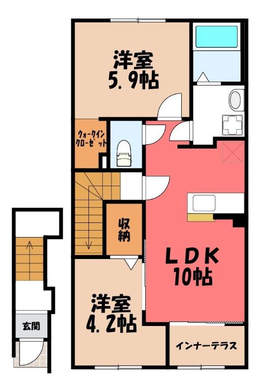 間々田アパート(2LDK/2階)の間取り写真
