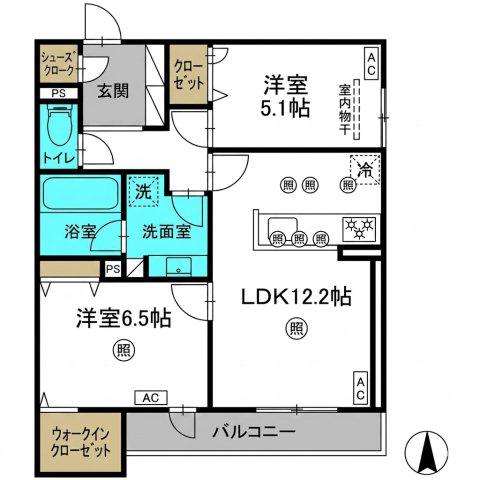 JR山陽本線 北長瀬駅 徒歩6分 3階建 築1年(2LDK/2階)の間取り写真
