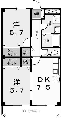 シティロッジ(2DK/1階)の間取り写真