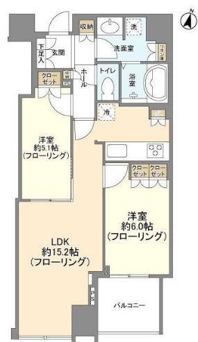 大崎 ウエストシティタワーズ ウエスト(2LDK/5階)の間取り写真