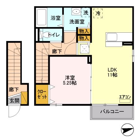 ローズ・クレスト(1LDK/2階)の間取り写真