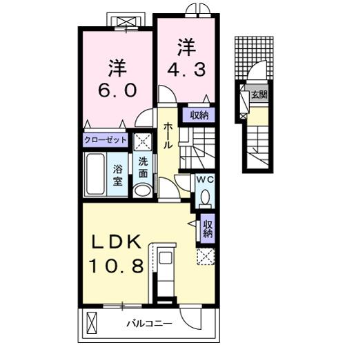 ライツェント・ローゼ(2LDK/2階)の間取り写真