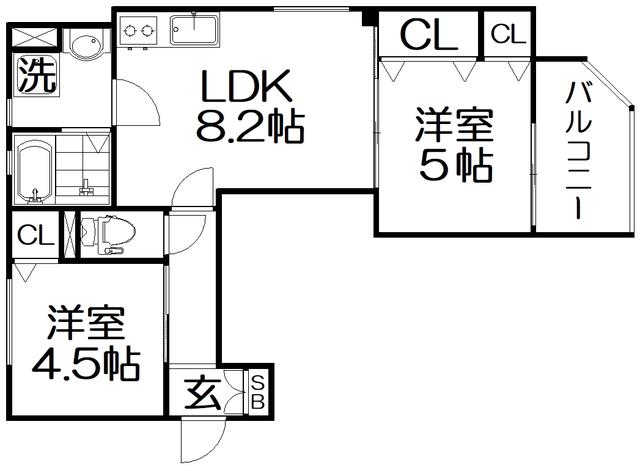スリール明和I(2LDK/1階)の間取り写真