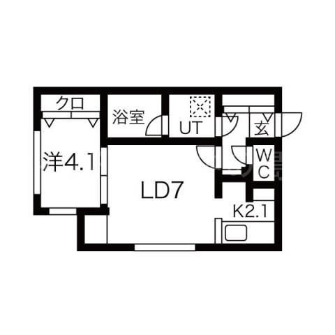 ANGELIC GARDEN新札幌(1LDK/4階)の間取り写真