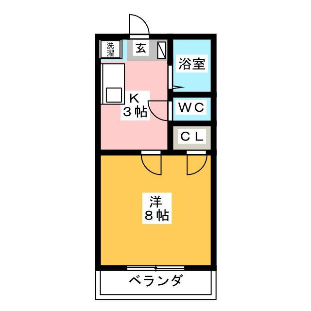 グリーンヒルB(1K/2階)の間取り写真