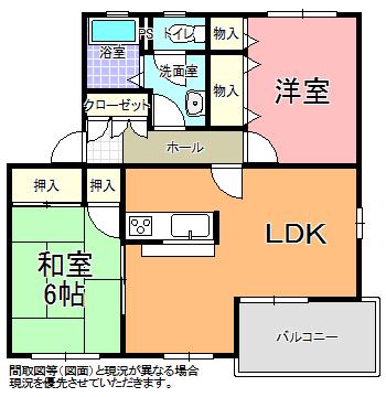 ペアタウン平須 B棟(2LDK/2階)の間取り写真