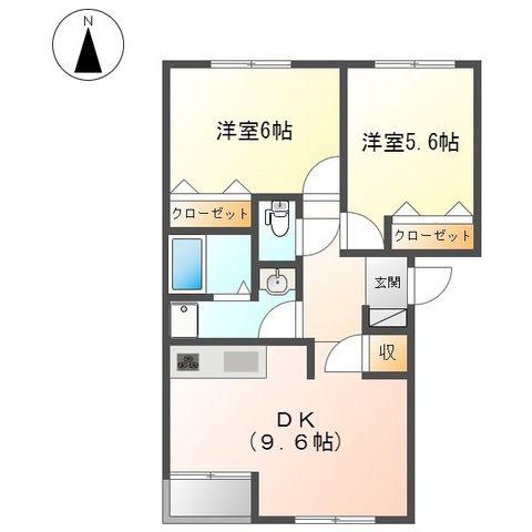 カレンナタウン・A(2DK/2階)の間取り写真