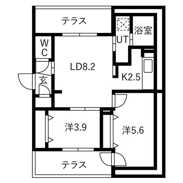 南郷通14丁目北 MS(2LDK/1階)の間取り写真