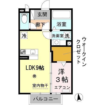 あーばんはいつ神前B棟(1LDK/2階)の間取り写真