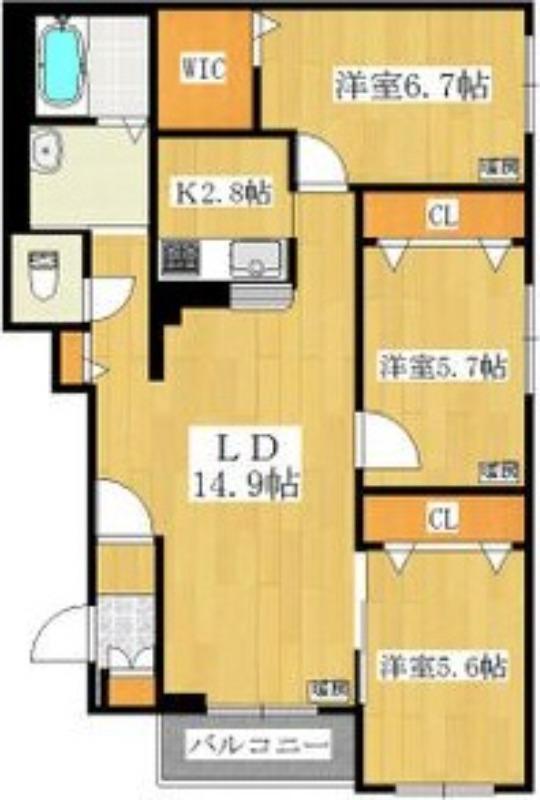 I CERA 北32条(3LDK/3階)の間取り写真