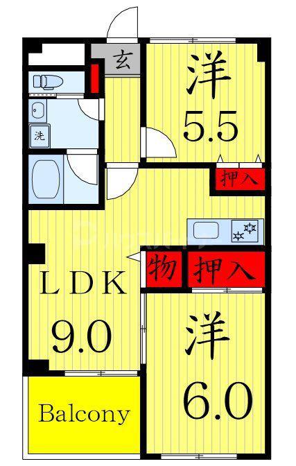 プルニエV(2LDK/2階)の間取り写真