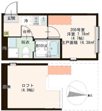 フェリシテ東小岩(1K/2階)の間取り写真