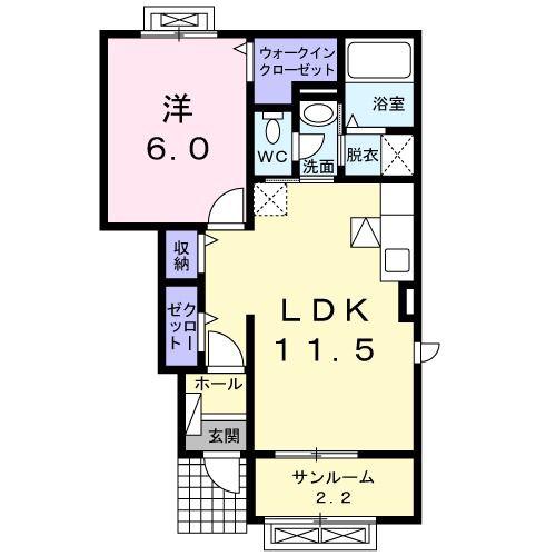 ドリームインパルB(1LDK/1階)の間取り写真