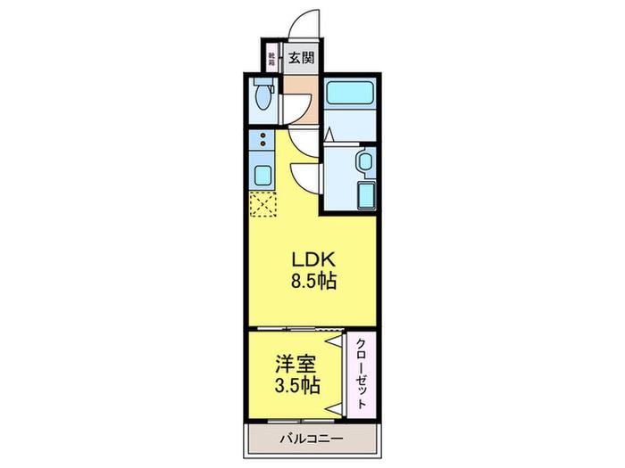 ルバート東住吉(1LDK/1階)の間取り写真