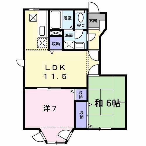 ラクーンズフィールドB(2LDK/1階)の間取り写真