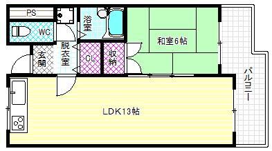 聖和マンション(1LDK/4階)の間取り写真