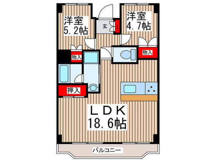 パルク飯能リバーサイド(2LDK/3階)の間取り写真