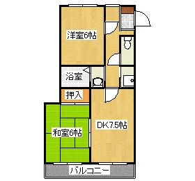 マイハビテーション(2DK/2階)の間取り写真