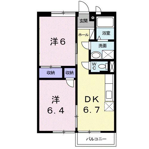 シャルム岩出(2DK/2階)の間取り写真