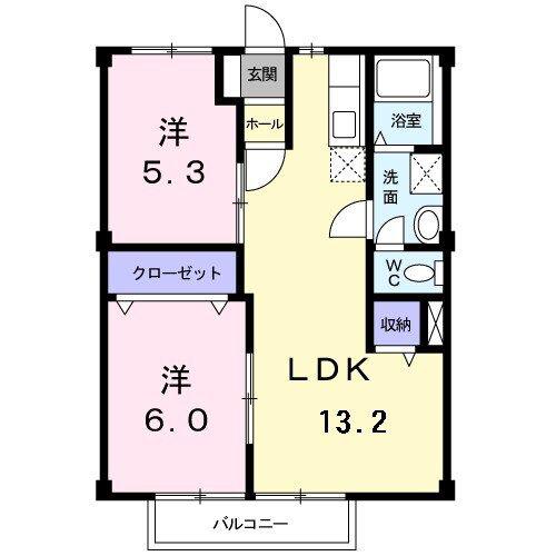 ヴィラマローネ(2LDK/2階)の間取り写真