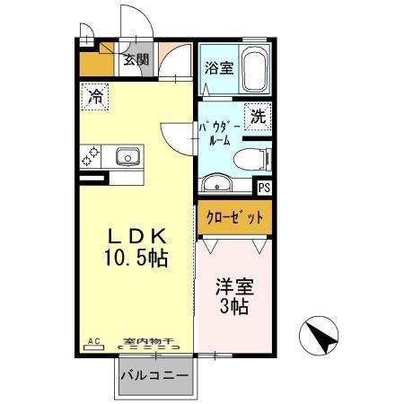 セジュールYAMAZAKI B(1LDK/1階)の間取り写真