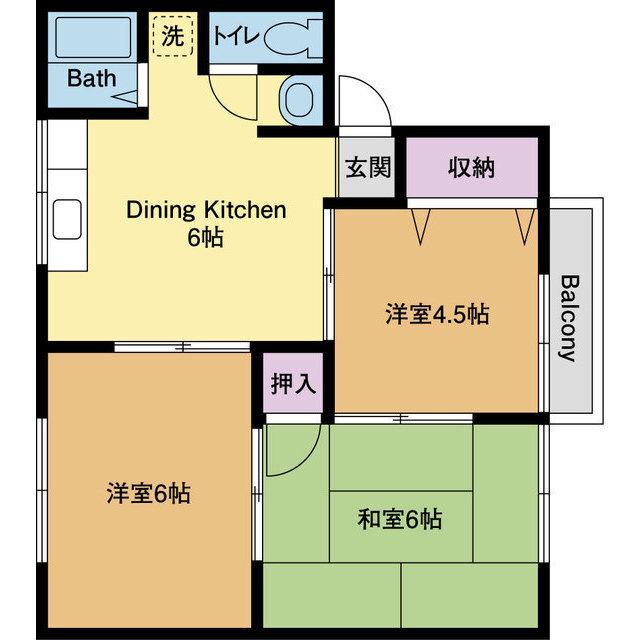 エスポワールアイB棟(3DK/1階)の間取り写真