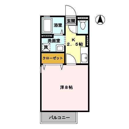ディアコート浜 A(1K/2階)の間取り写真