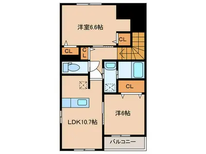 メゾンドゥコスモス(2LDK/3階)の間取り写真