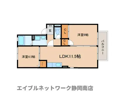 ランセ N(2LDK/2階)の間取り写真