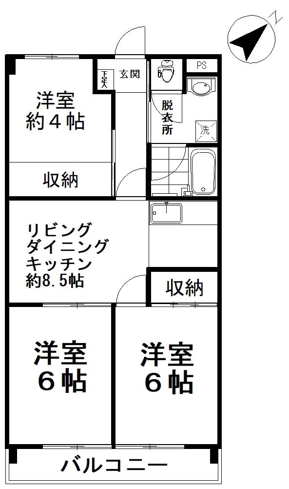 レジデンスイケダ(3LDK/6階)の間取り写真