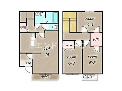 リーブルII(3LDK/1階)の間取り写真