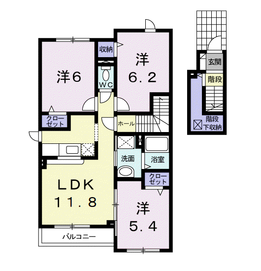 イルミオI(3LDK/2階)の間取り写真