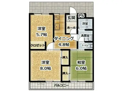 ルミウス片山(2LDK/3階)の間取り写真