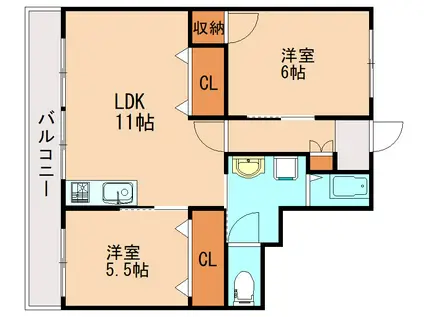 花宅ビル(2LDK/4階)の間取り写真