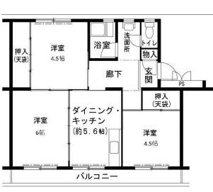 ビレッジハウス志染9号棟(3DK/5階)の間取り写真