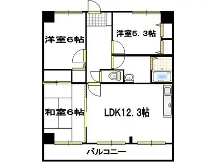 ハッピ―ライフ・フジ(3LDK/4階)の間取り写真